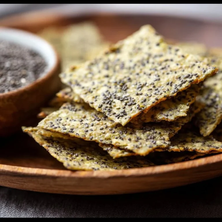 Plate of delicious homemade chia seed crackers ready for snacking