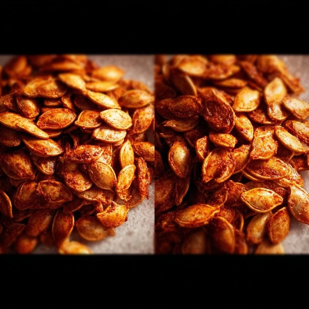 Crispy roasted pumpkin seeds in various flavors for healthy snacking