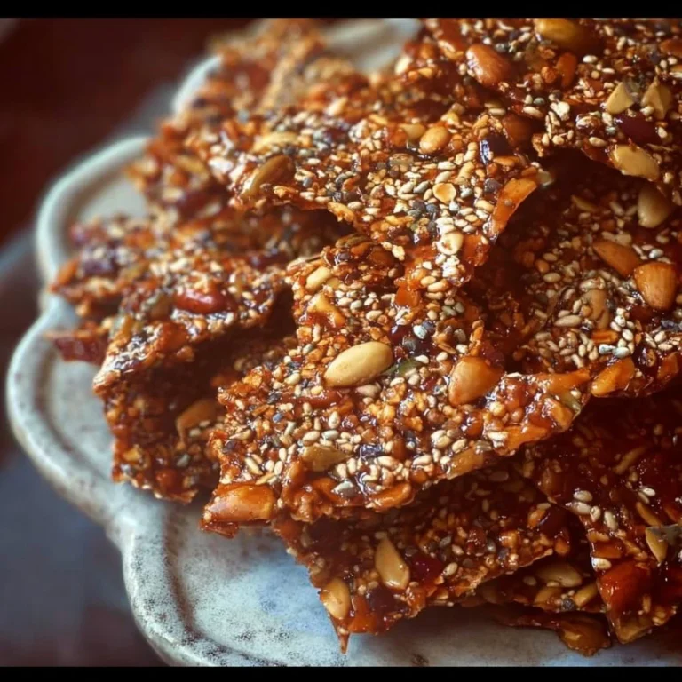 Homemade easy seed and nut brittle on a rustic wooden table
