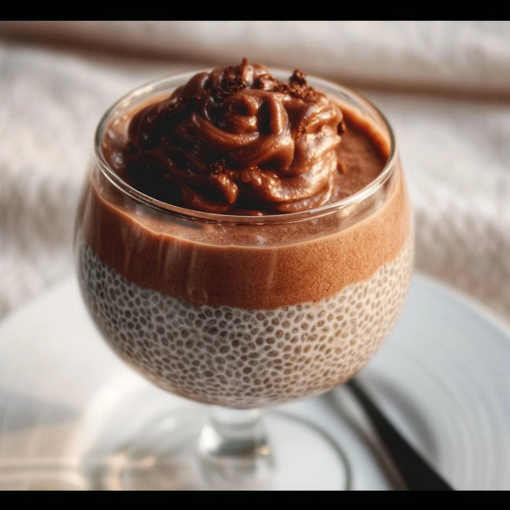 Delicious Nutella Chia Seed Pudding served in a bowl with chocolate drizzle.