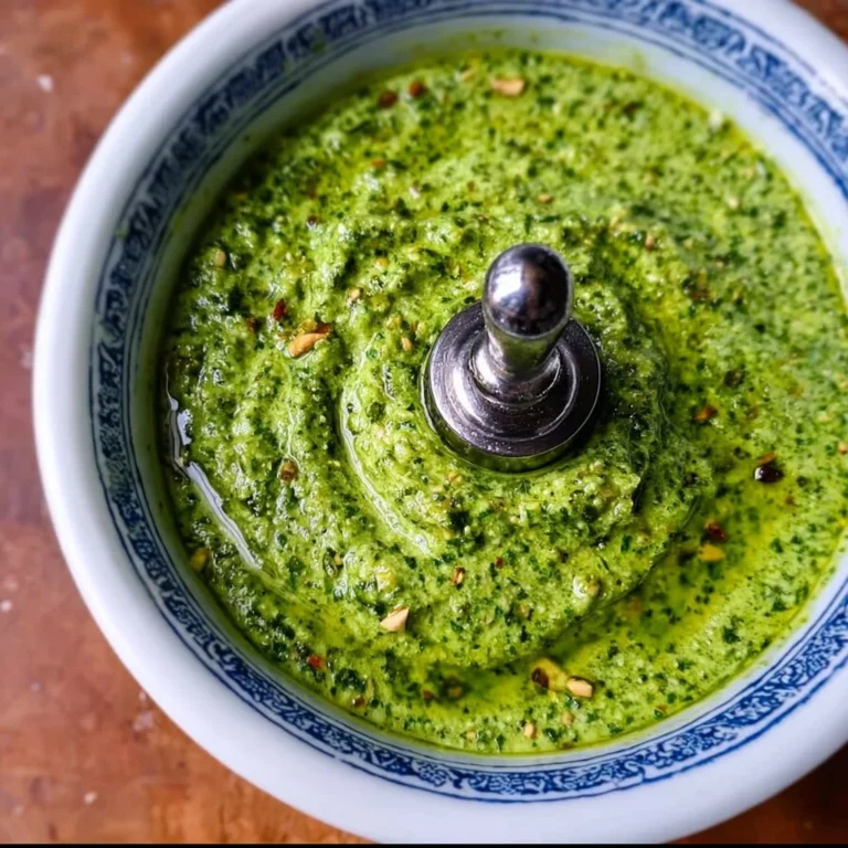 Pesto sauce without nuts in a glass jar with fresh basil leaves