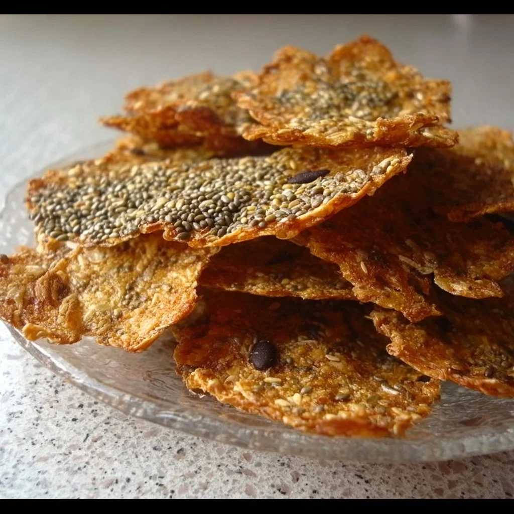 A bowl of crunchy seed crisps for a healthy snack option