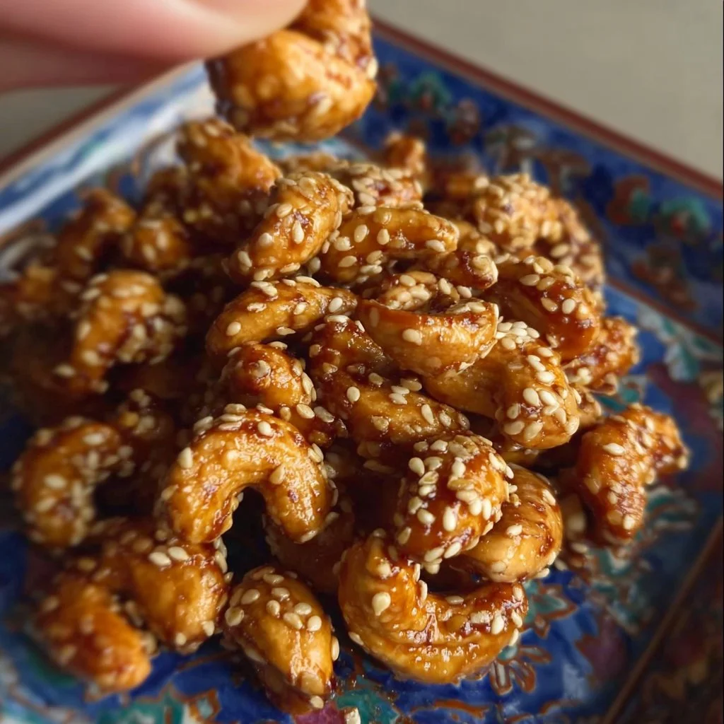 Delicious sesame honey roasted cashews with sweet and salty flavors