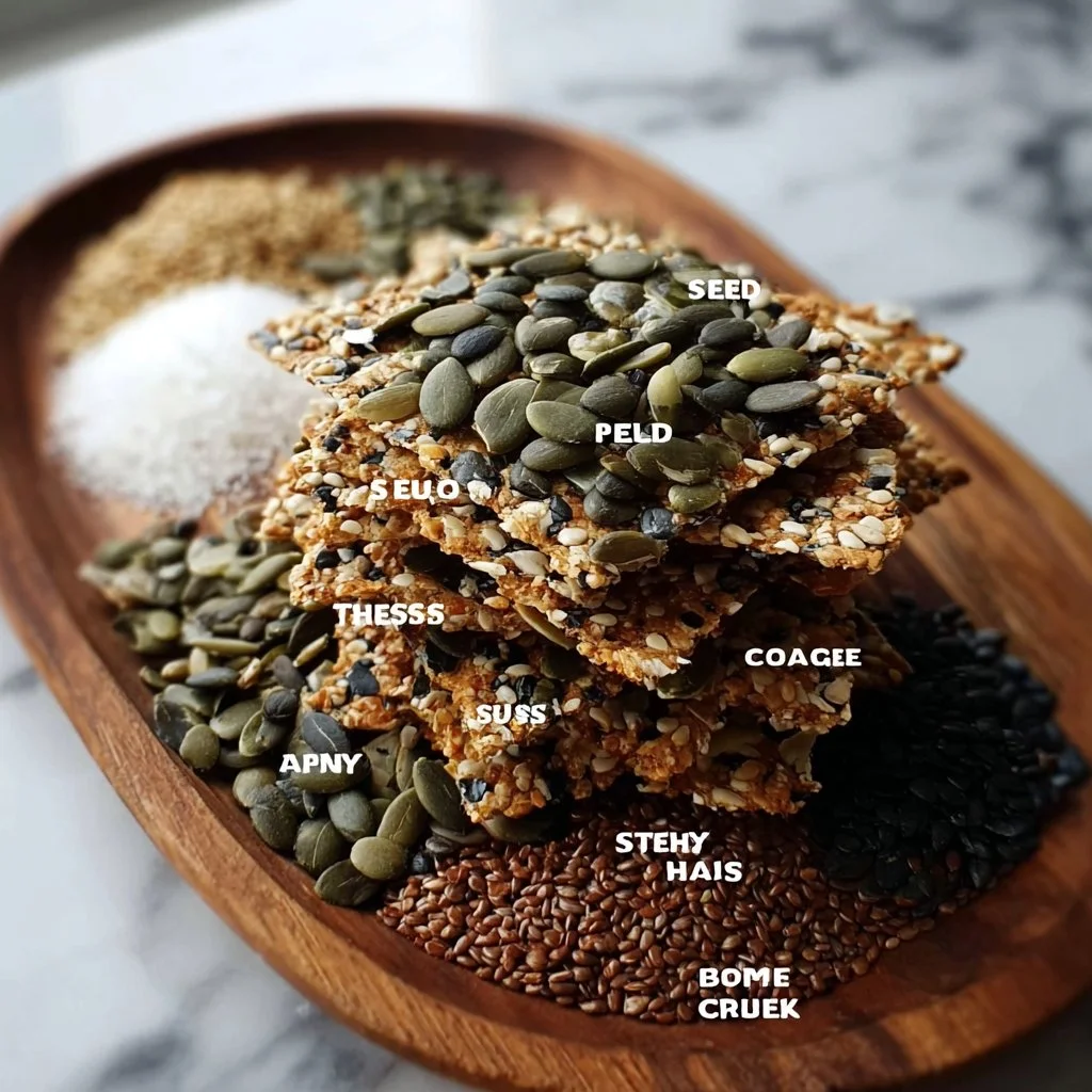 Homemade seed crackers recipe showcasing thin, crisp, and delicious snacks on a wooden board.