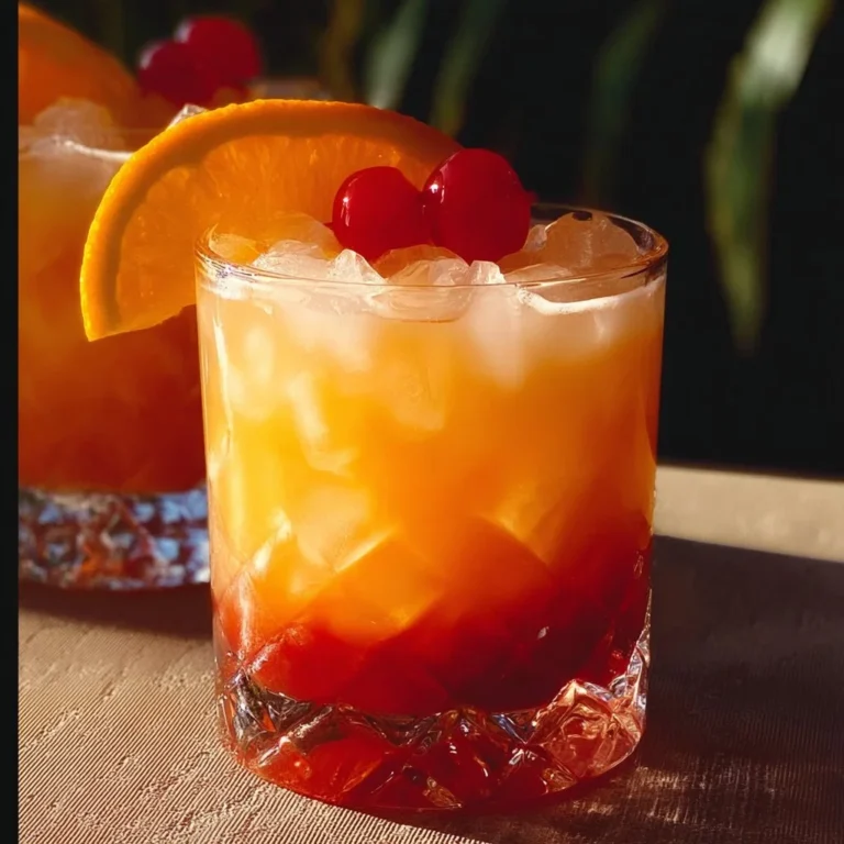 Refreshing Amaretto Island Punch cocktail served in a tropical setting.