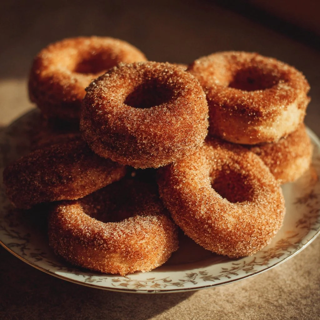 Freshly baked Apple Cider Donuts dusted with cinnamon sugar