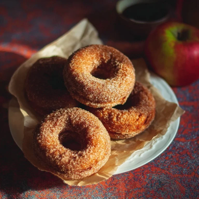 Freshly baked apple cider donuts on a cooling rack.