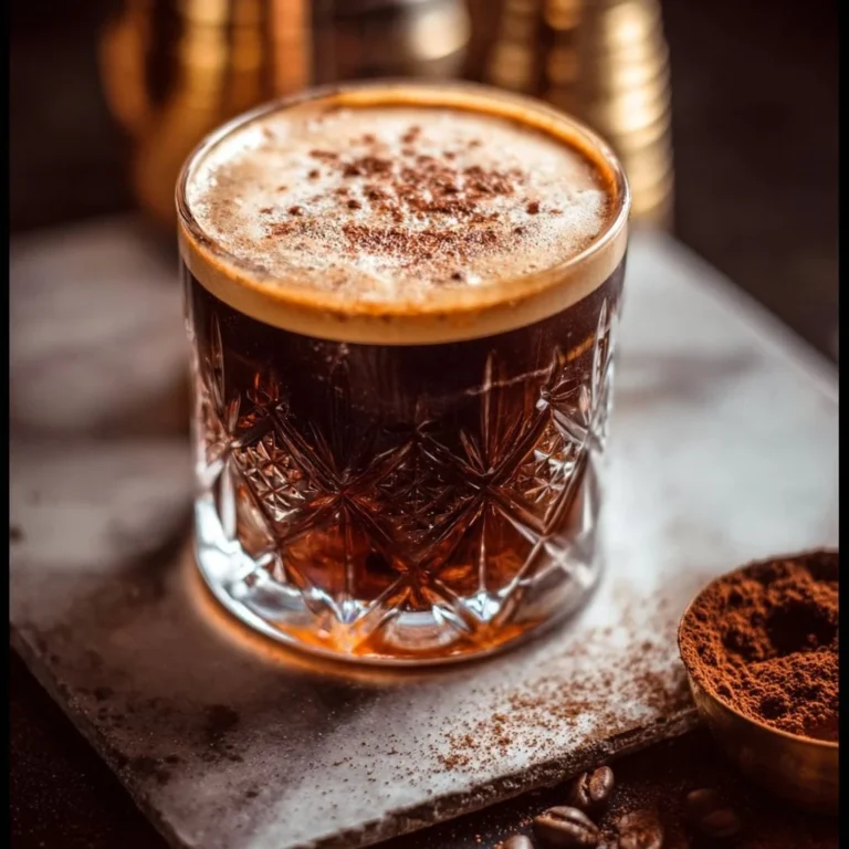 A Chocolate Espresso Old Fashioned cocktail garnished with chocolate shavings