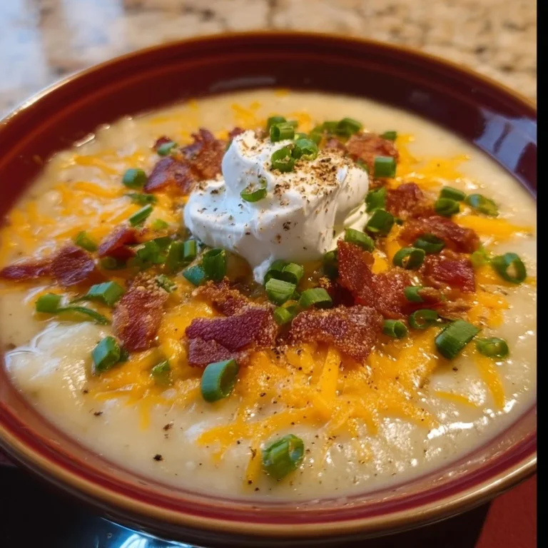 Delicious Crockpot Loaded Baked Potato Soup with toppings