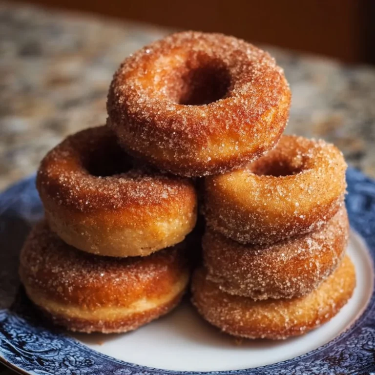 Delicious homemade apple cider donuts topped with cinnamon sugar
