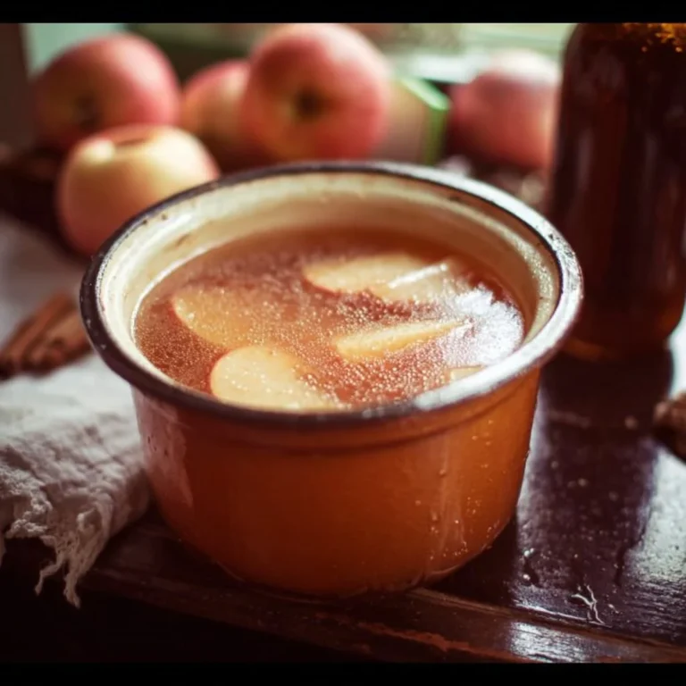 Homemade Dutch Oven Apple Cider in a rustic pot with fresh apples and spices