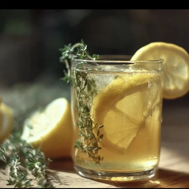 A refreshing drink made with honey, lemon, and thyme