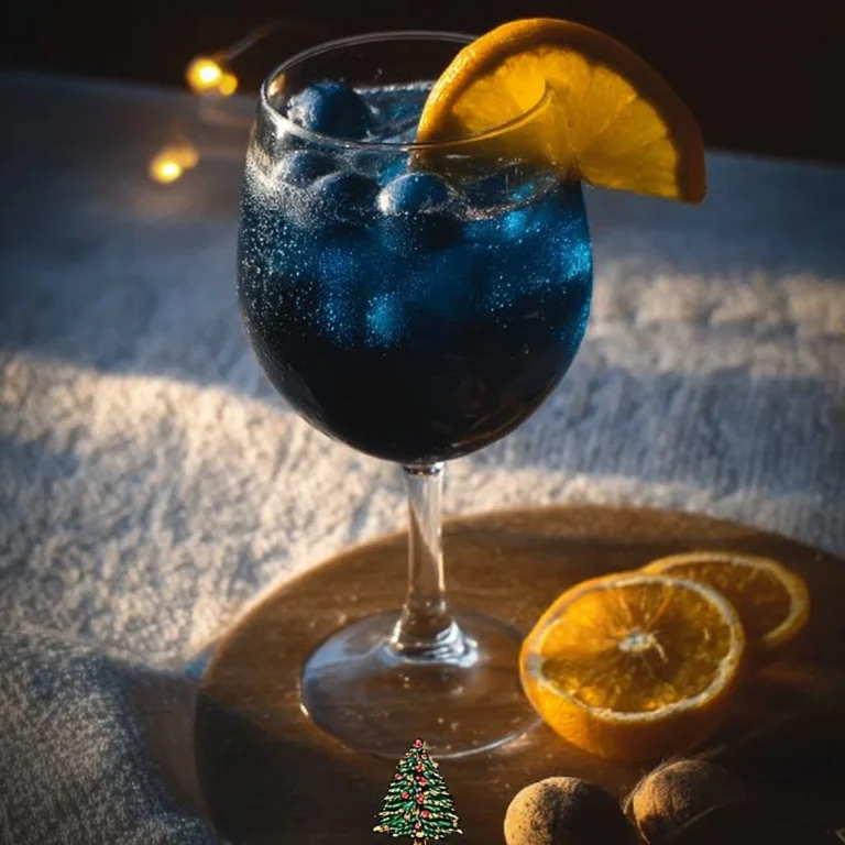 Refreshing Midnight Blue Spritz cocktail served in a glass with garnishes