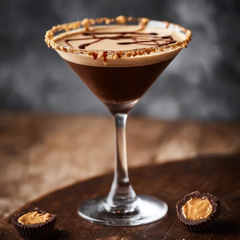 Peanut Butter Cup Martini garnished with chocolate and peanut butter