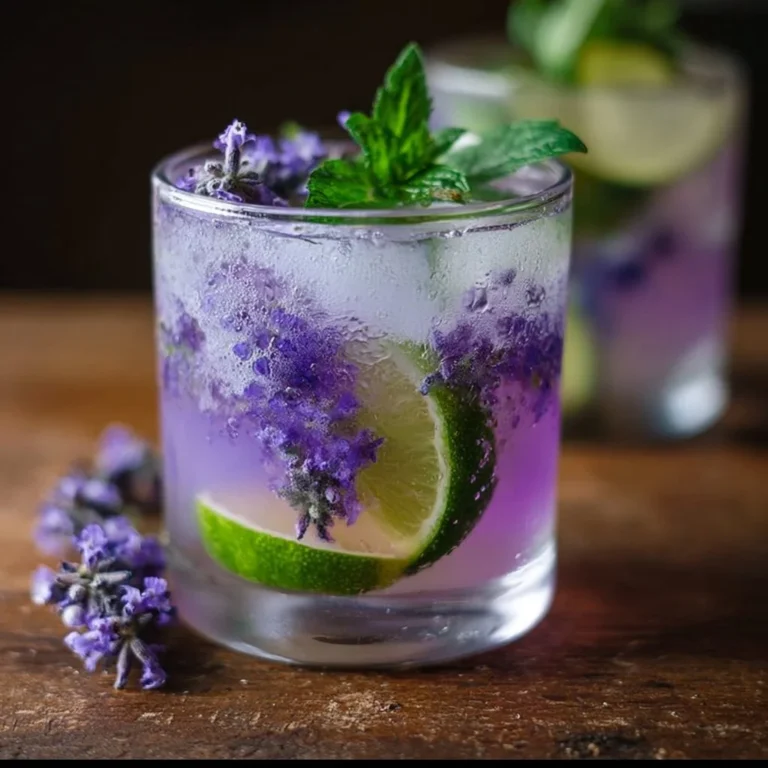 Refreshing virgin lavender mojito with mint and lavender garnish