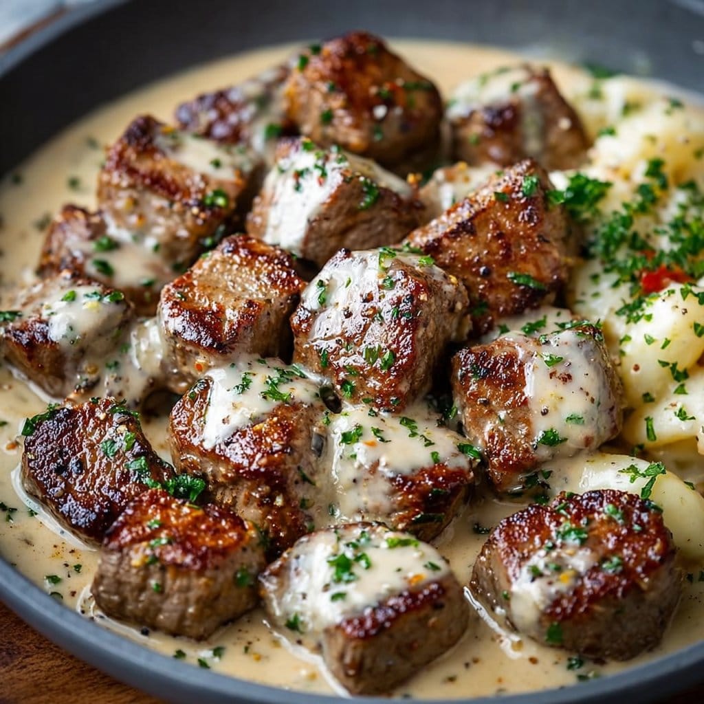 Garlic Butter Steak Bites with a Rich Parmesan Cream Sauce