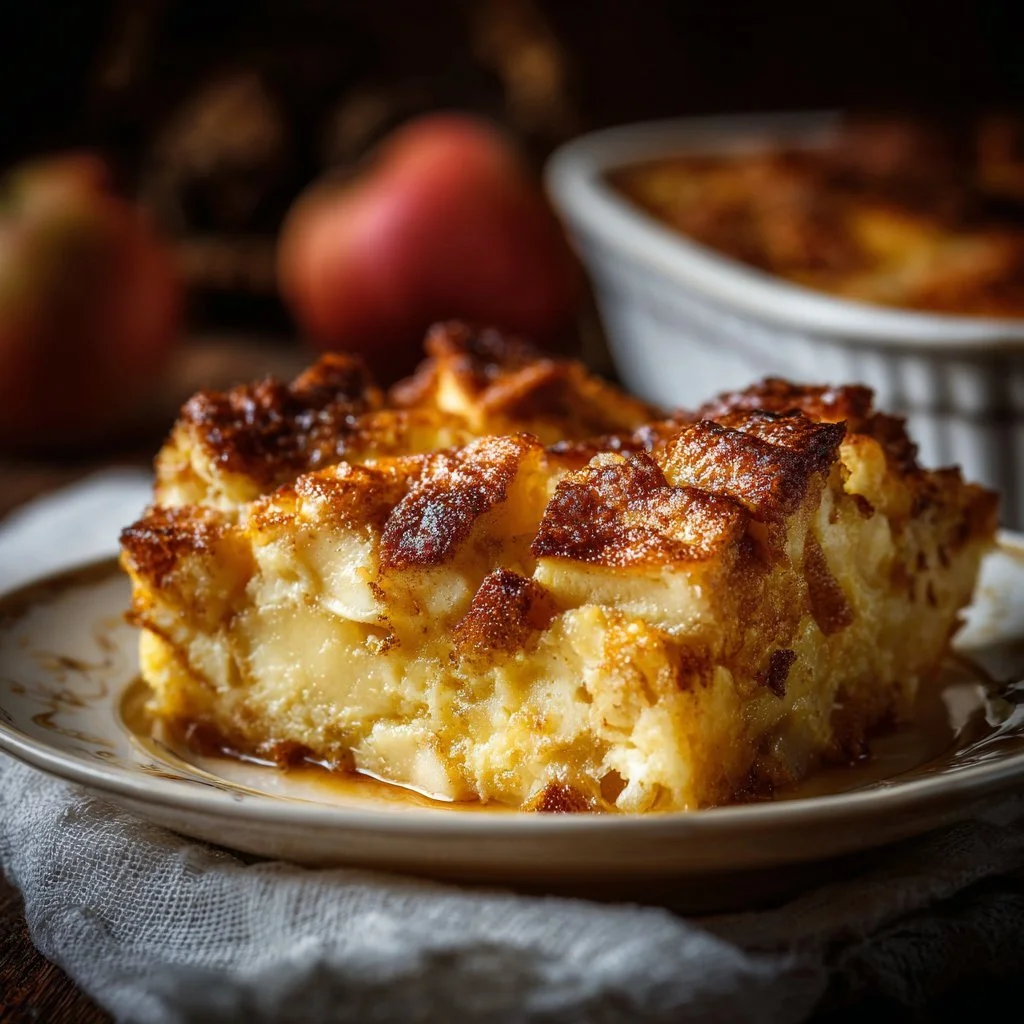 Delicious Apple Cinnamon Cottage Cheese Bake served in a dish.