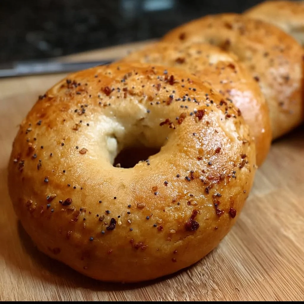 Authentic gluten-free and dairy-free bagels on a wooden board