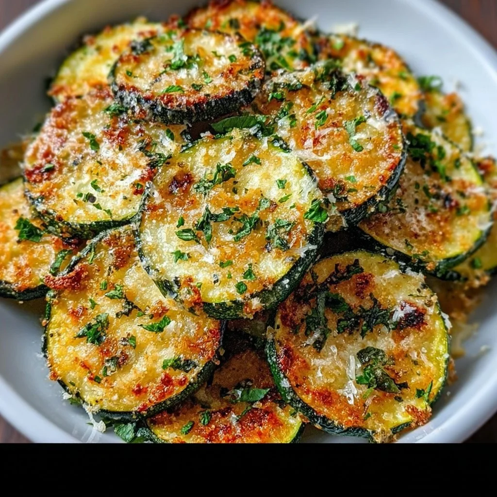 Baked parmesan zucchini slices topped with herbs and cheese