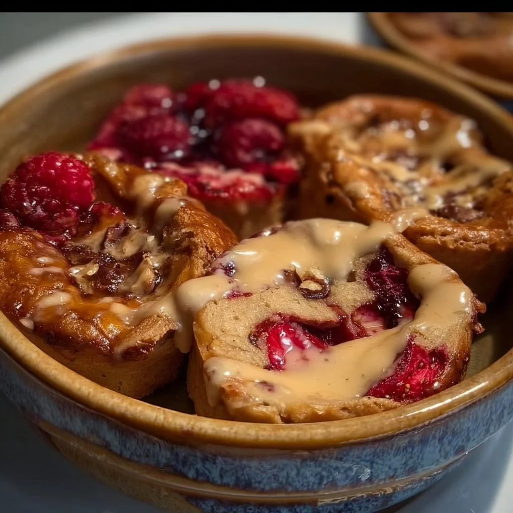 Baked protein pancake bowls topped with fresh fruits and nuts for a nutritious breakfast
