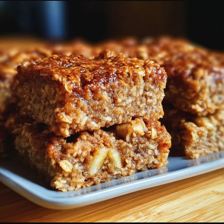 Delicious homemade Banana Oatmeal Bars on a wooden cutting board