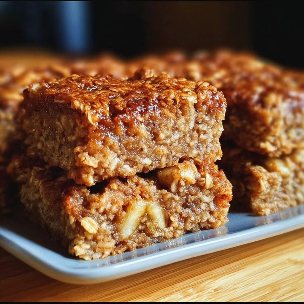 Delicious homemade Banana Oatmeal Bars on a wooden cutting board