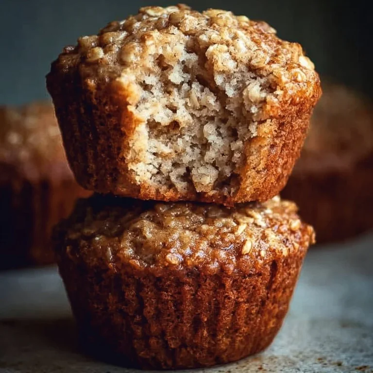 Freshly baked banana oatmeal muffins on a wooden table