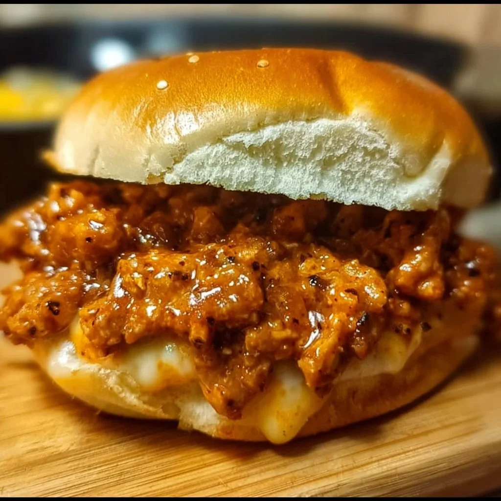 Cajun Chicken Sloppy Joes served on a plate with fresh toppings.