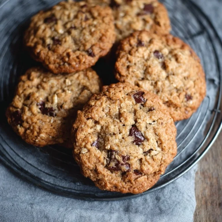 Chewy gluten free oatmeal chocolate chip cookies on a cooling rack