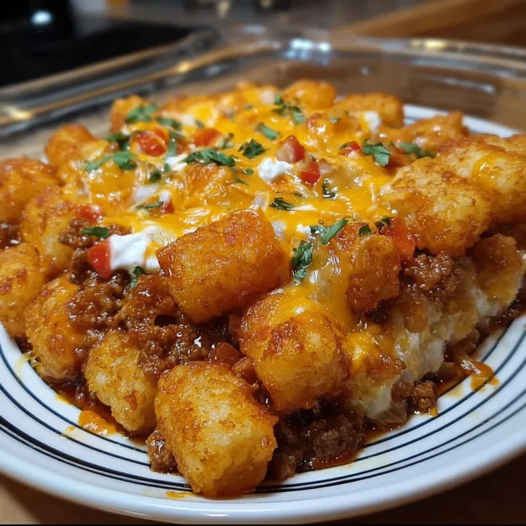 Delicious Chili Cheese Tater Tot Casserole served in a dish