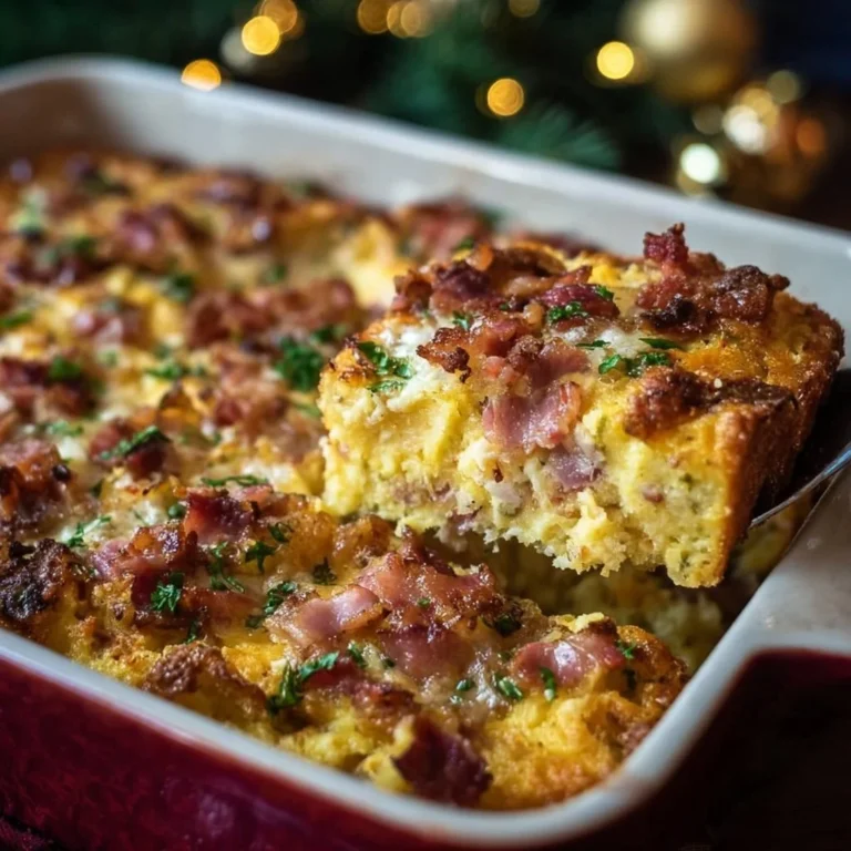 Delicious Christmas Breakfast Casserole with cheese and herbs
