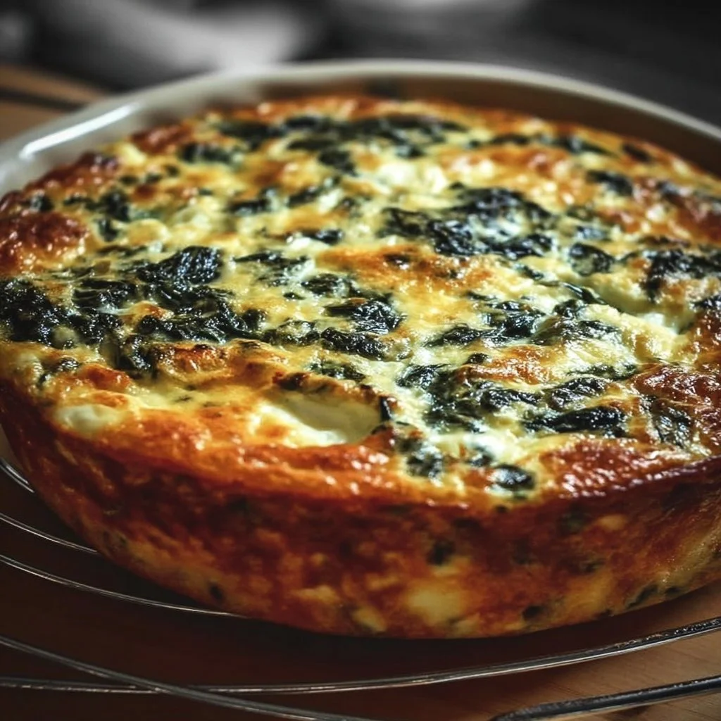 Cottage Cheese and Spinach Crustless Quiche served on a plate