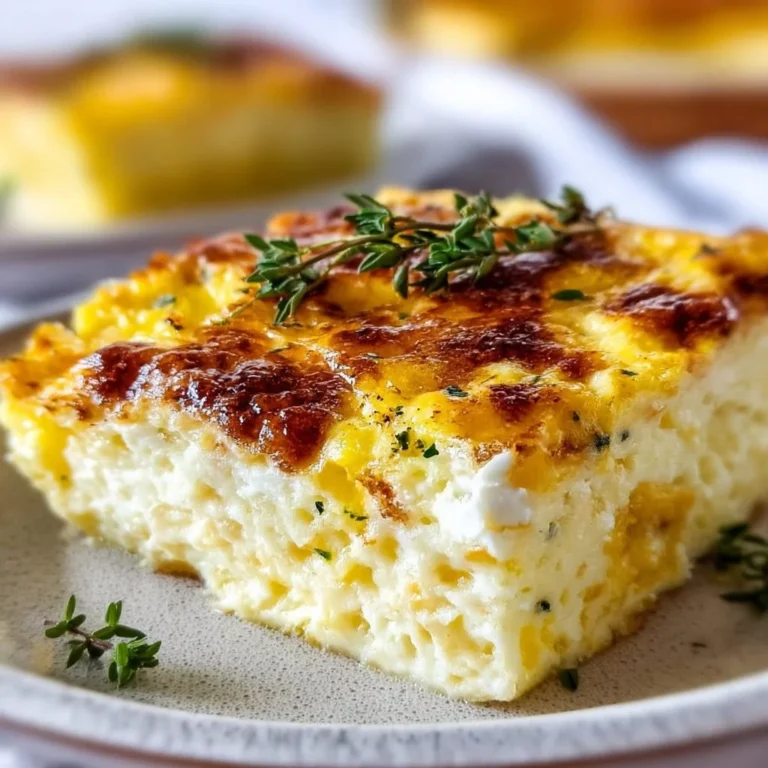 Cottage Cheese Egg Bake Casserole topped with herbs and cheese