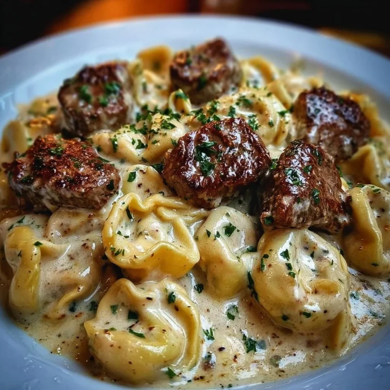 Cracked Garlic Steak Tortellini served in creamy House Sauce
