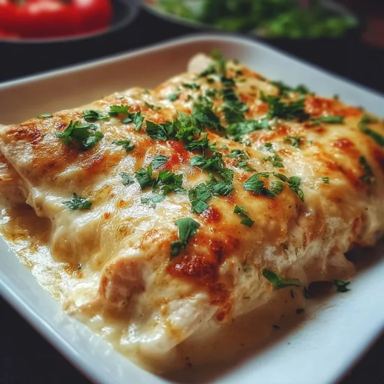 Plate of creamy white chicken enchiladas with toppings
