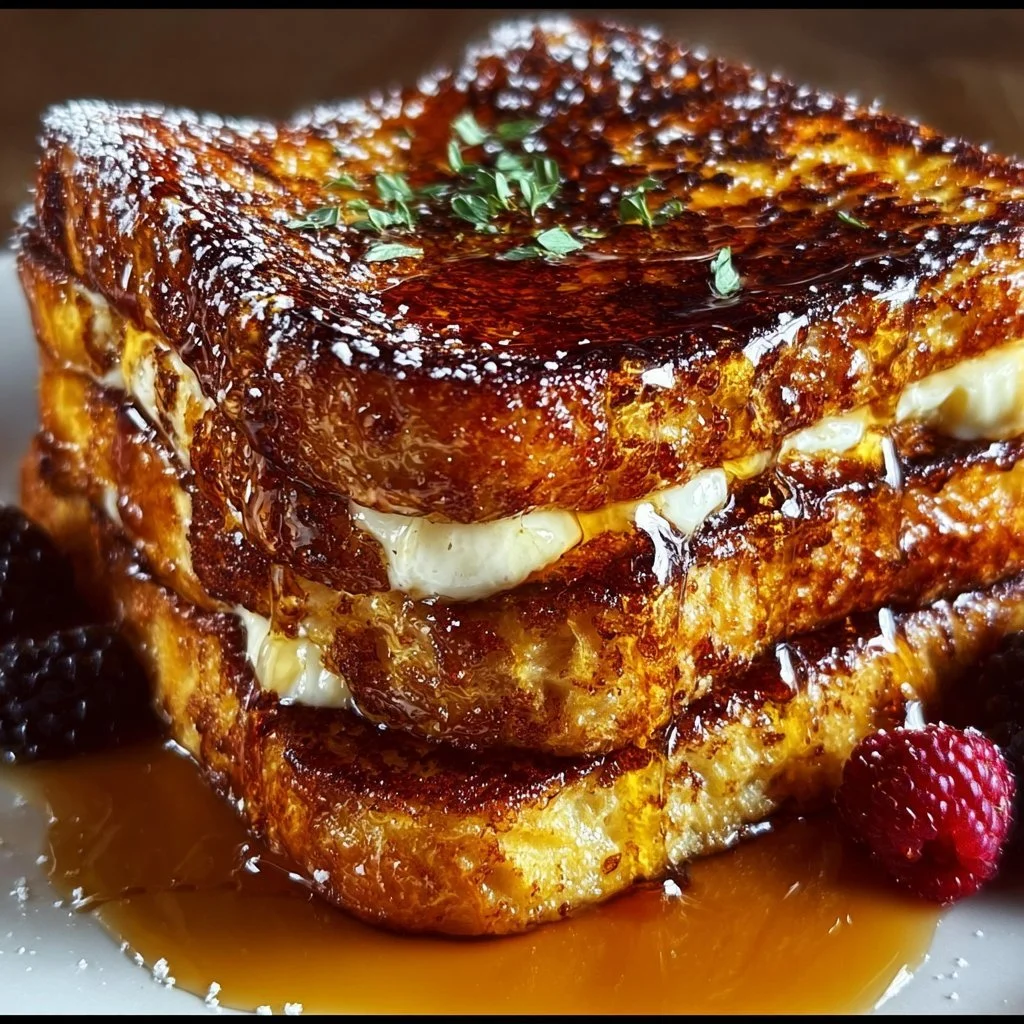 Delicious crème brûlée French toast topped with caramelized sugar crust.