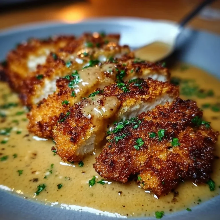 Crispy Parmesan chicken served with garlic sauce on a dinner plate