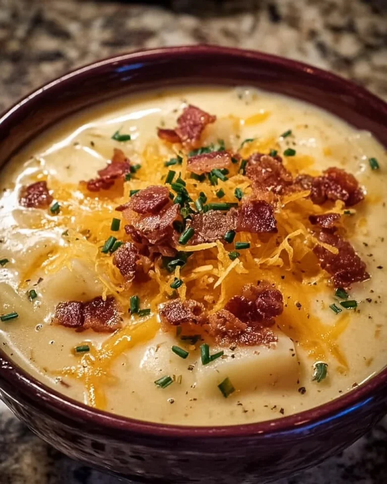 Bowl of creamy Crock Pot Crack Potato Soup topped with green onions and bacon.
