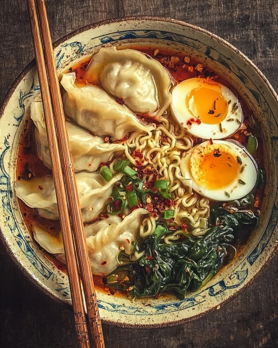Delicious Dumpling Ramen Bowl with fresh ingredients and rich broth