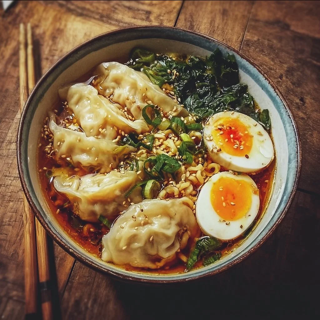Delicious Dumpling Ramen Bowl with dumplings and rich broth