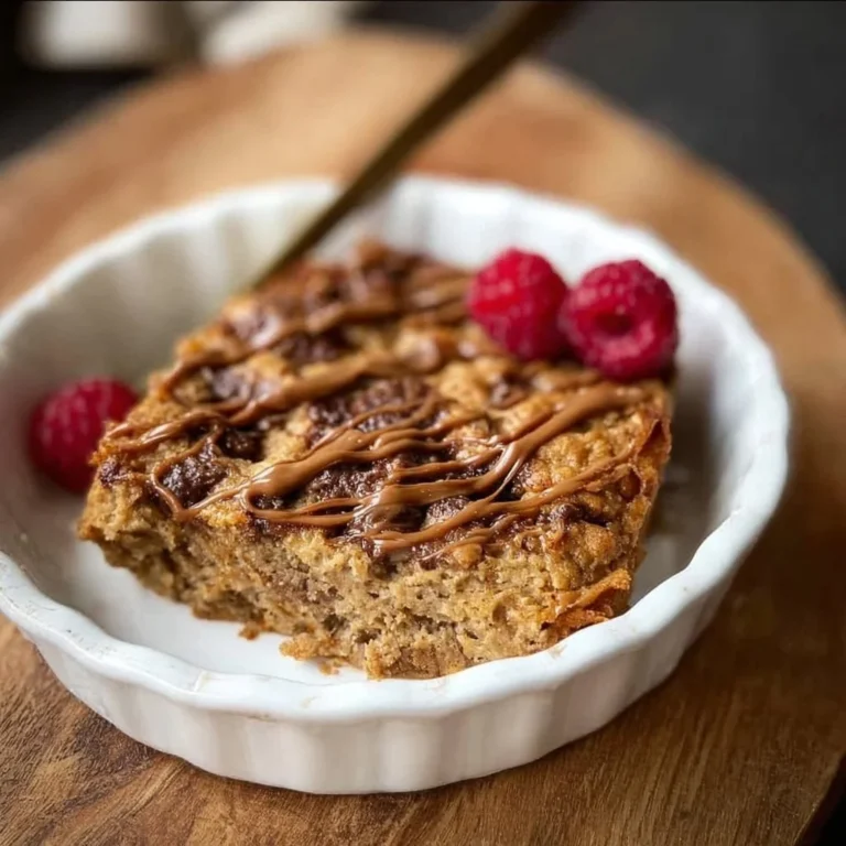 A delicious bowl of easy baked oats topped with fresh fruits and nuts