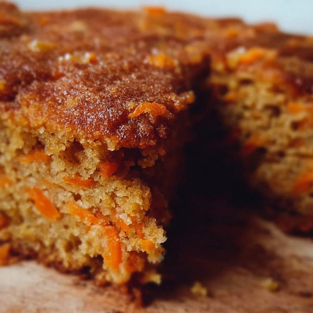 Slice of easy flourless oatmeal carrot cake topped with cream cheese frosting