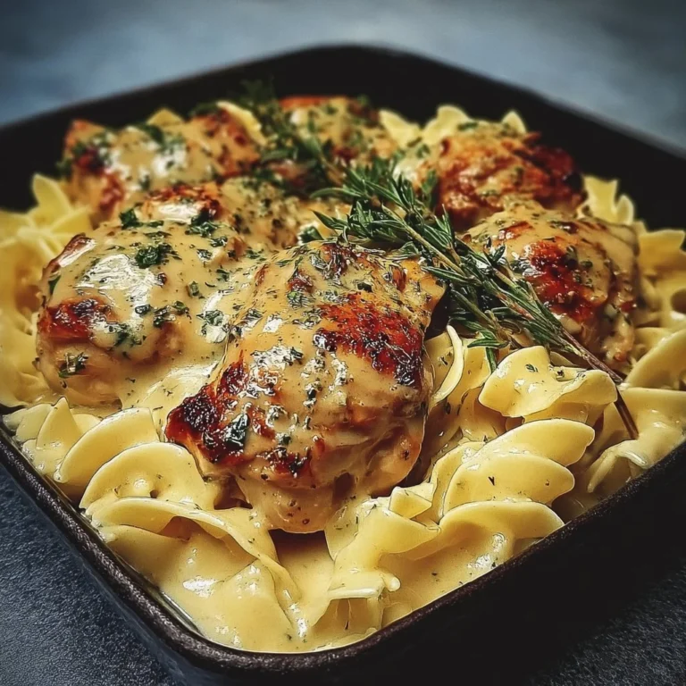 Easy one-pan chicken recipe served with buttered noodles