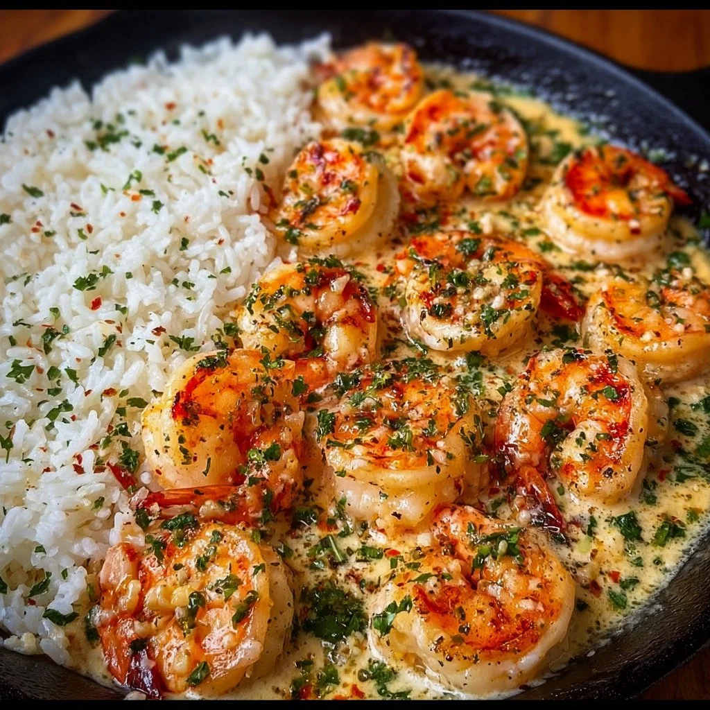 Creamy garlic butter shrimp served over rice