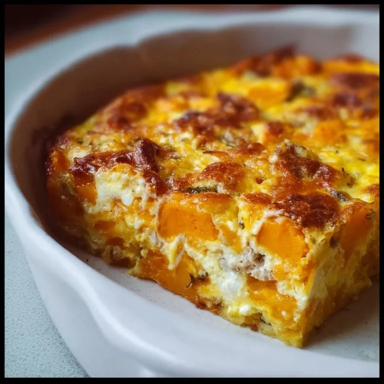 Delicious easy sweet potato egg casserole garnished with herbs and spices