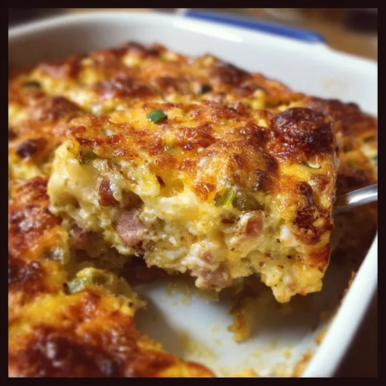 Delicious Farmer's Casserole topped with fresh vegetables and cheese