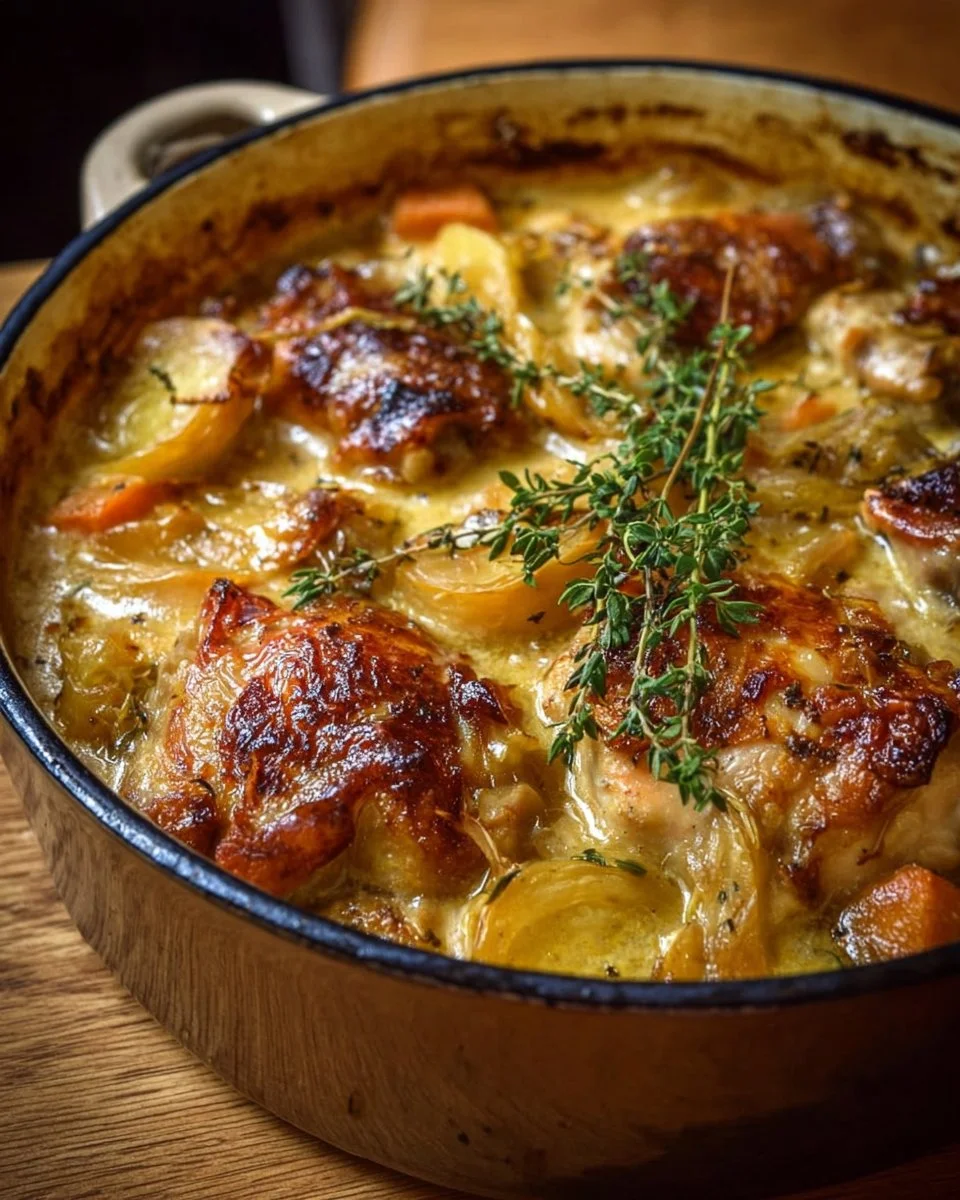 Delicious French Style Chicken Casserole prepared in the Norman way