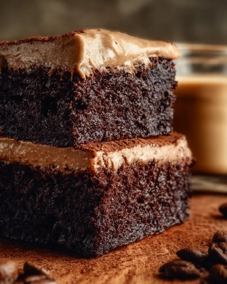 Delicious frosted coffee brownies topped with creamy frosting and coffee flavor