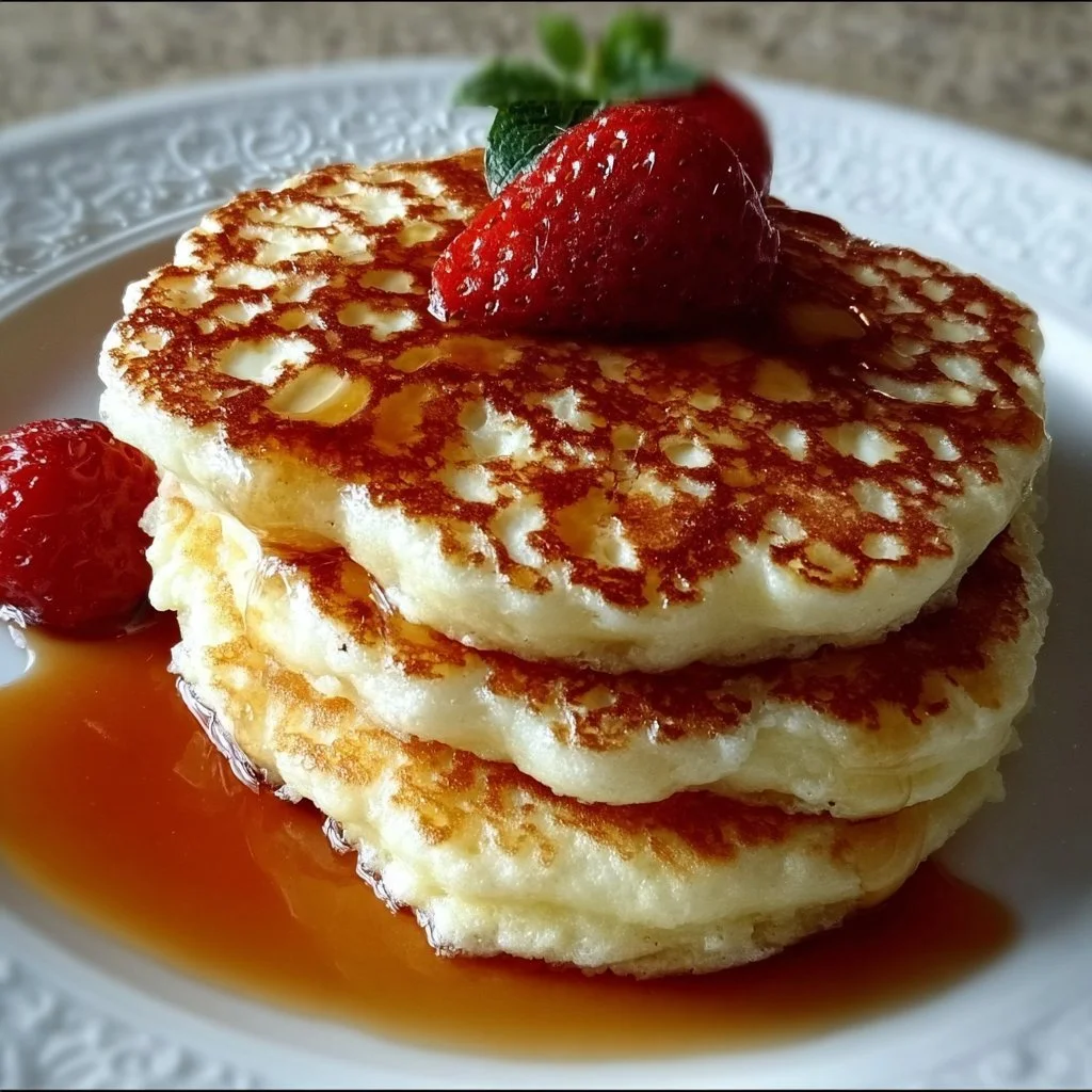 Delicious gluten-free cottage cheese pancakes served with fresh fruit
