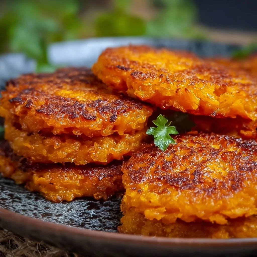 Healthy sweet potato hash browns served on a plate with herbs and spices